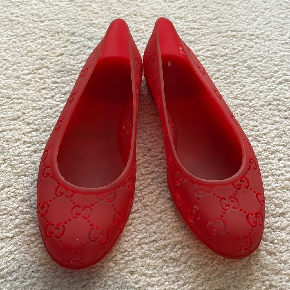 Gucci Red Jelly Ballerina Flat Shoes Size 39 EUC